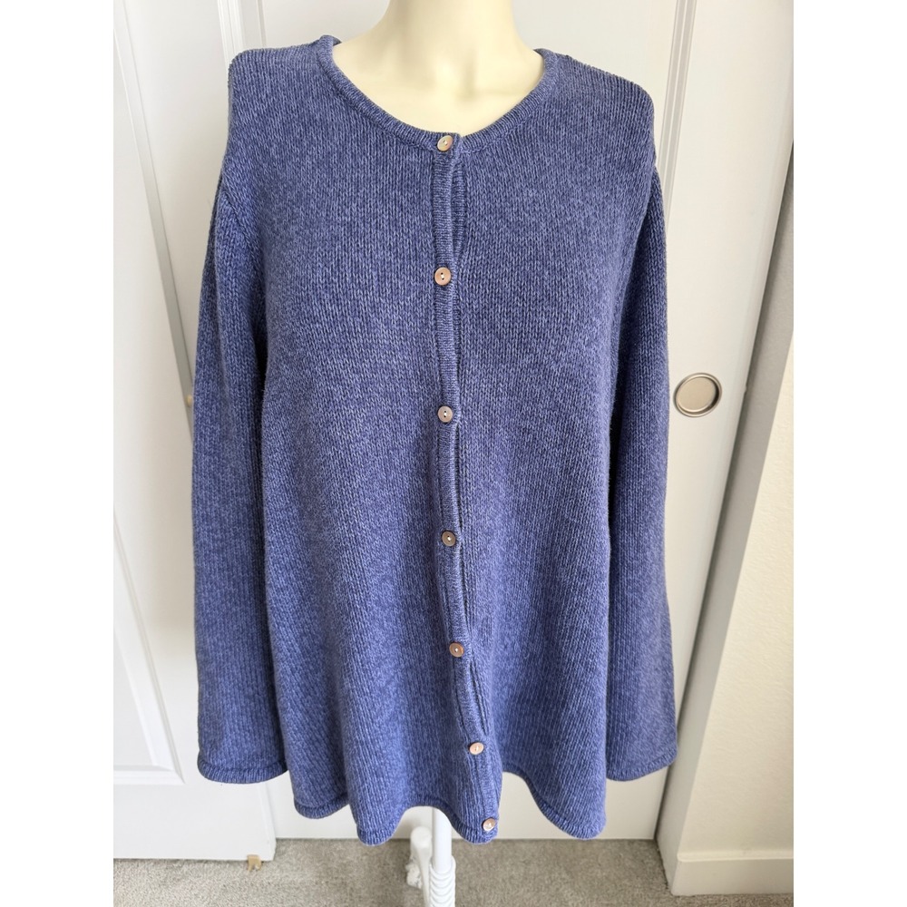Vintage 90s LL Bean 100% Cotton Sweater Womens Large Blue Marled Textured Knit